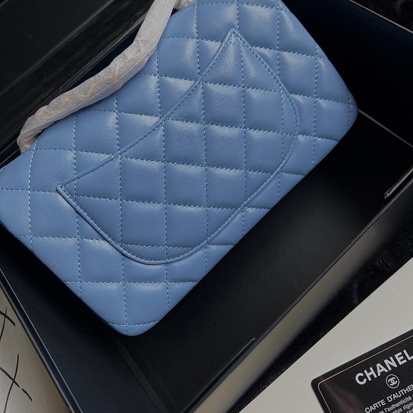 CHANEL Lambskin Quilted Mini Rectangular Flap Light Blue - Picture 3 of 9